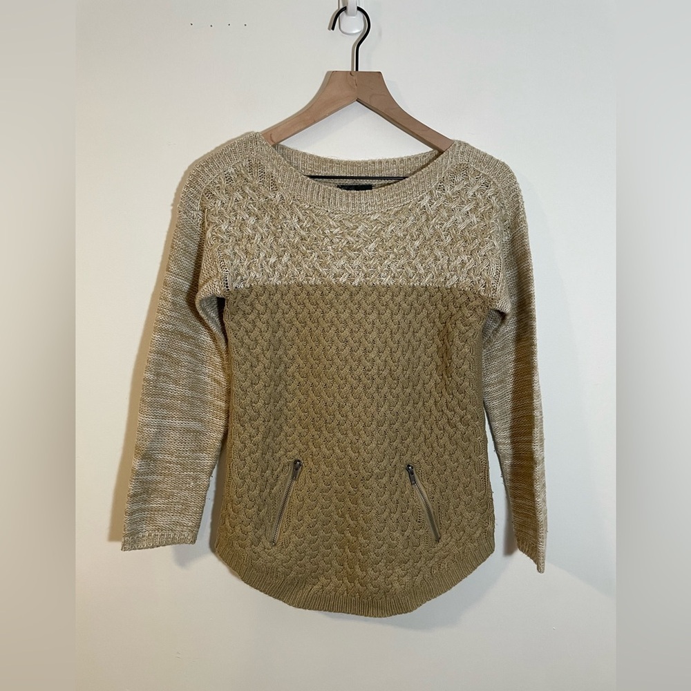Love Always Knit Woven Design Sweater Size Medium Brown & Cream